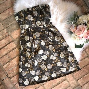 J Crew Marielle Brown Floral Rose Strapless Dress